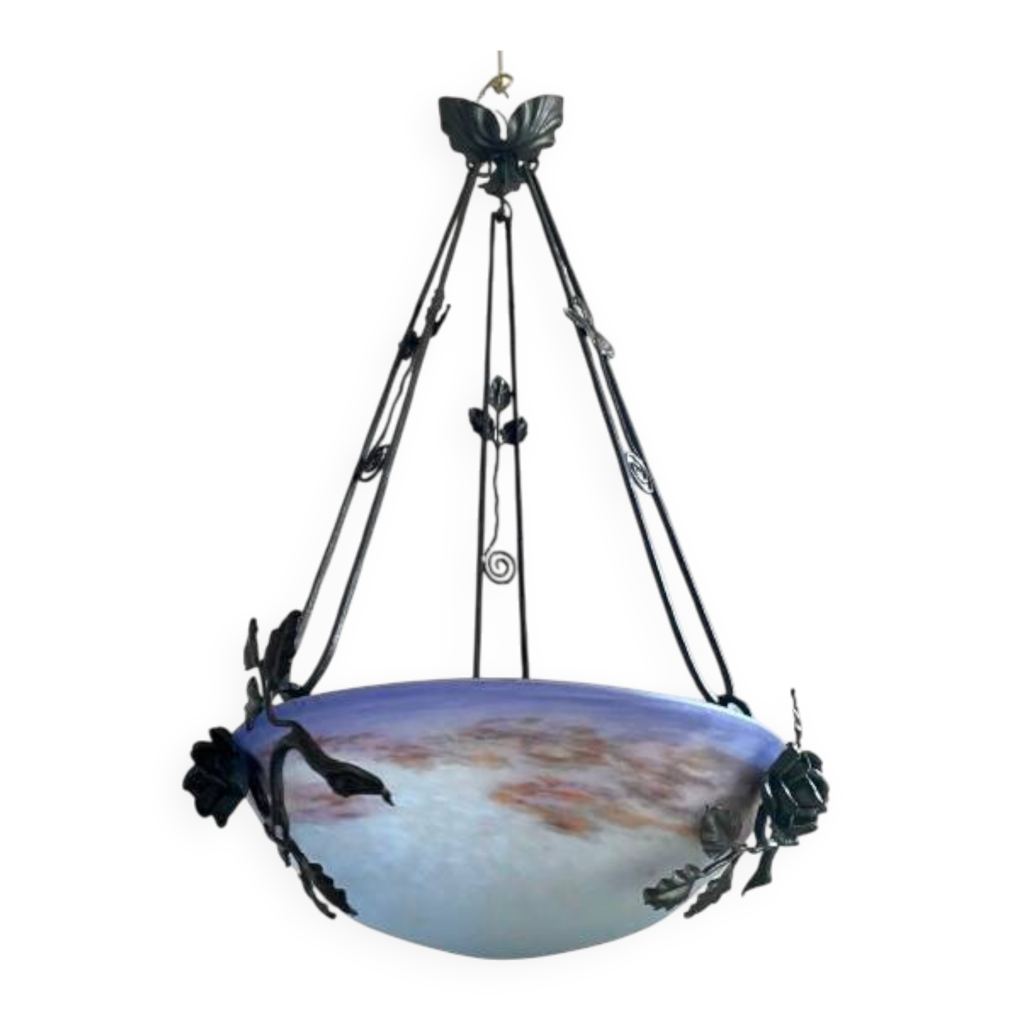 Art Nouveau suspension pâte de verre signed Degué