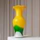 Vintage Murano Glass Fenton Vase in Multicolor Yellow, White & Green, Flashed Glass – Italy 1970s
