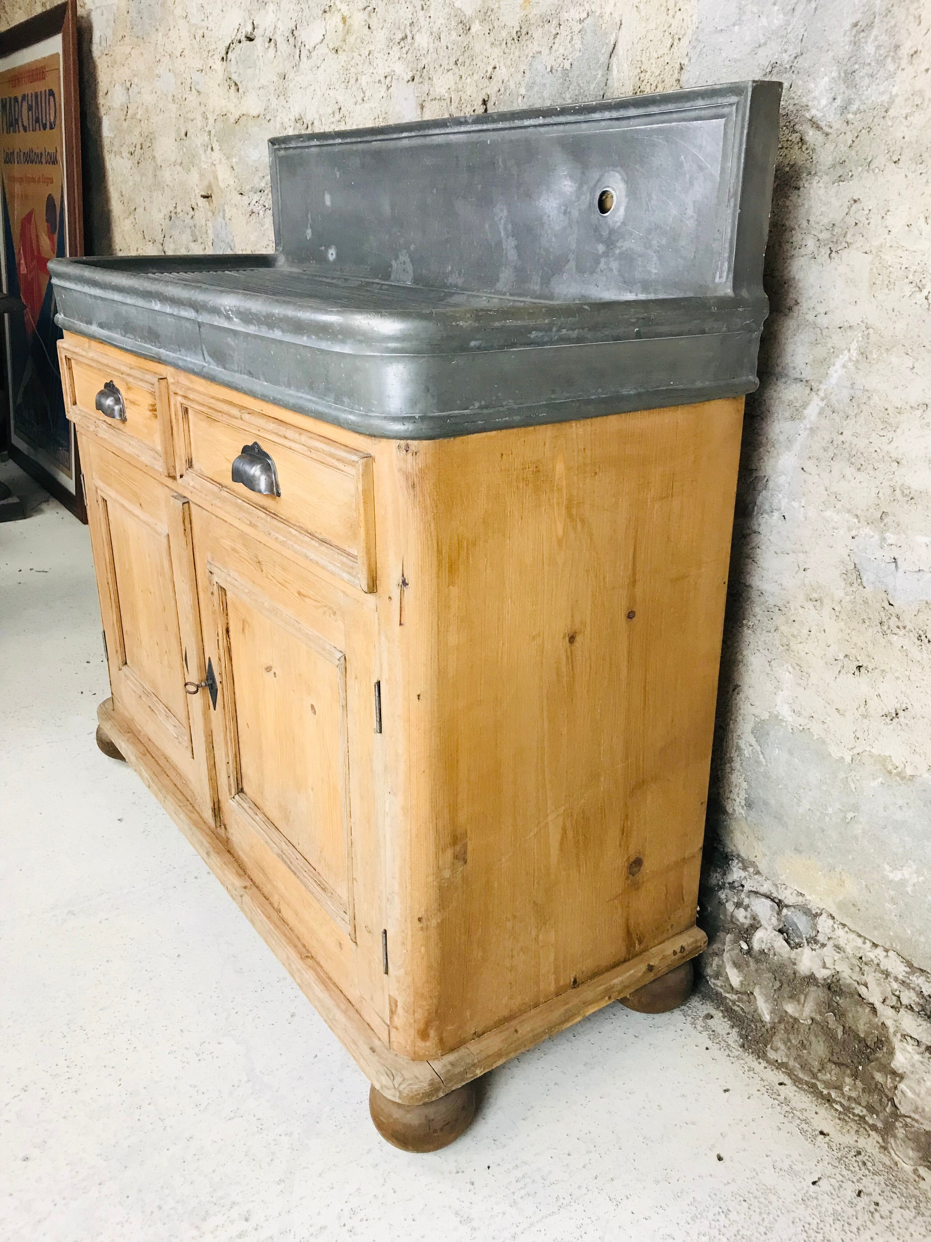 Old vanity unit sink wood zinc 19th