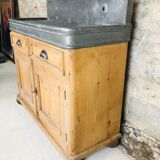 Ancien meuble vasque evier bois zinc 19ème