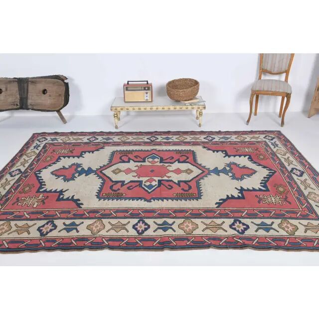 Vintage Turkish Hand-Knotted Wool Cotton Pink Area Rug 192x274