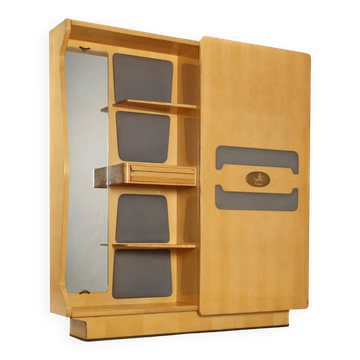 Meuble d’entrée vintage en hêtre et laiton, design italien, années 1950-1960