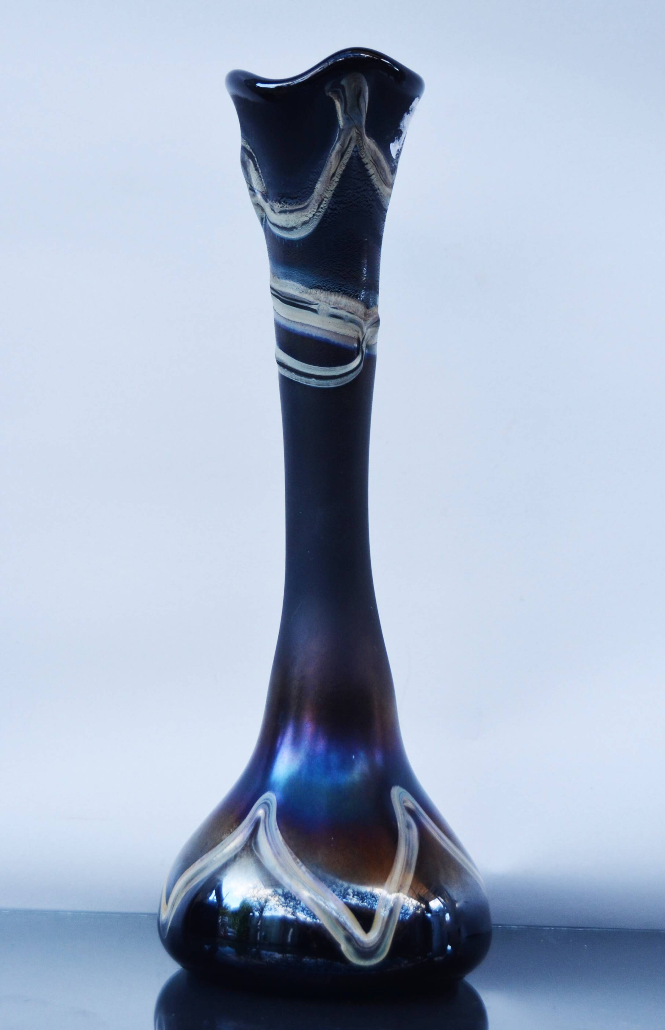 Erwin Eisch Hutte Vase Vintage Black Iridescent Blue-violet 35cm