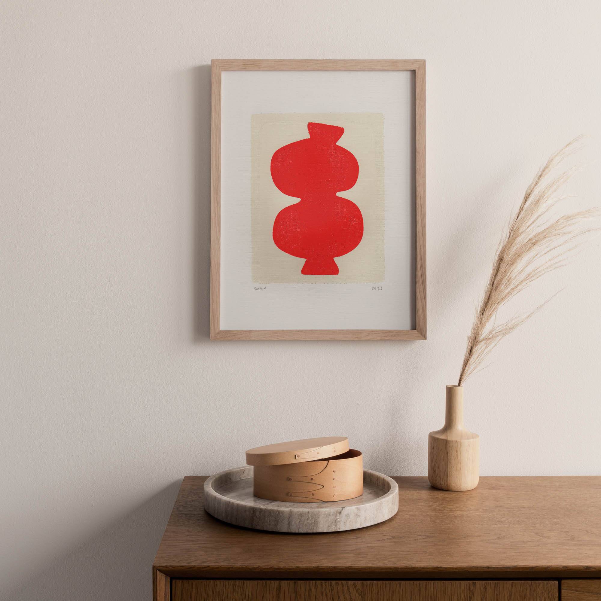 Red abstract painting signed Eawy