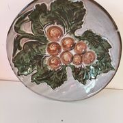 Vintage ceramic bowl – embossed grape pattern in slip style