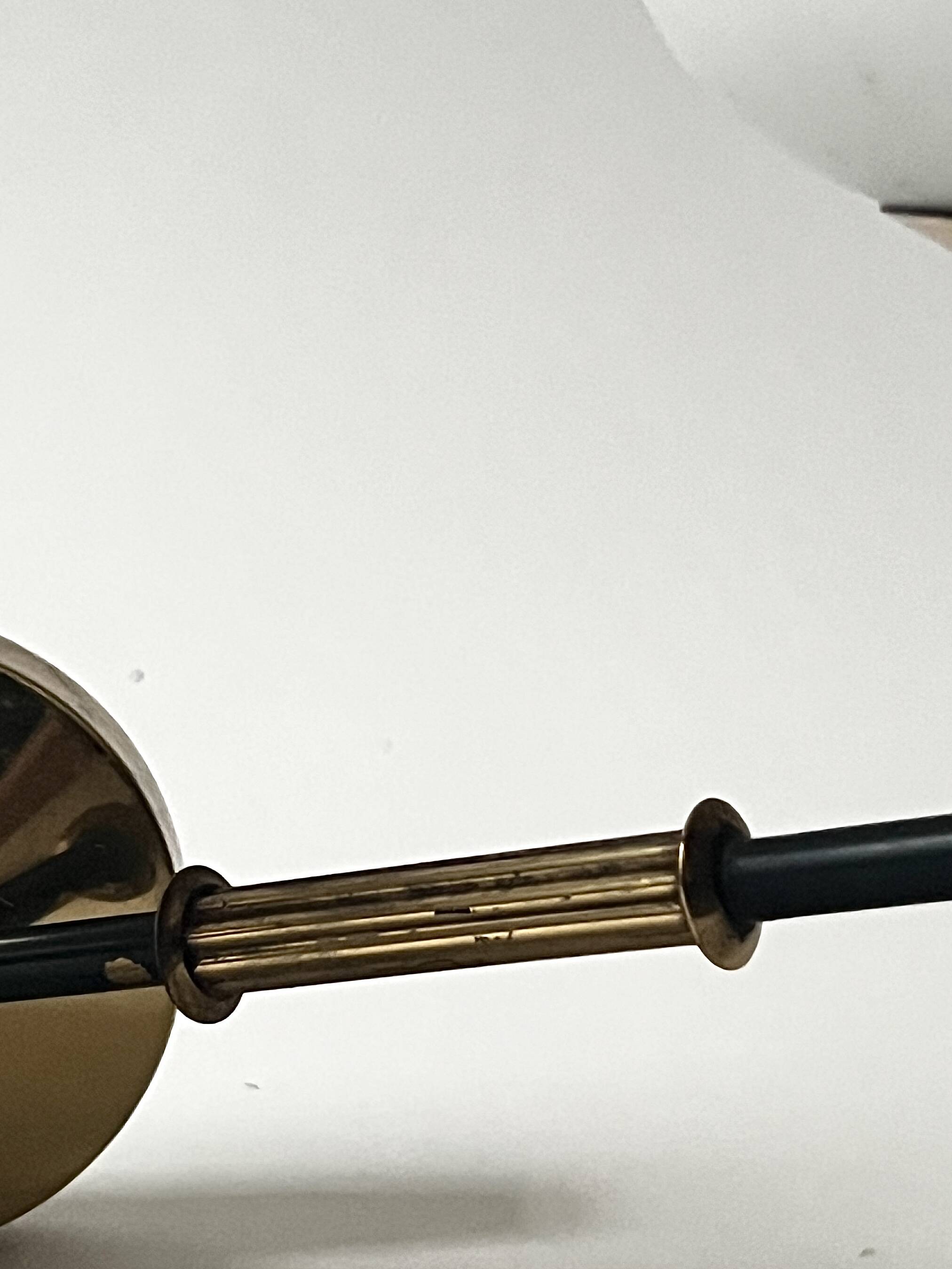 2 double wall lights in brass and white opaline glass, Arlus design 1950