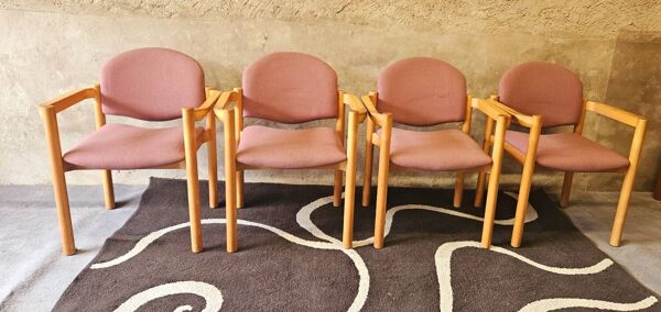 Set de 4 fauteuils bois courbé année 1980