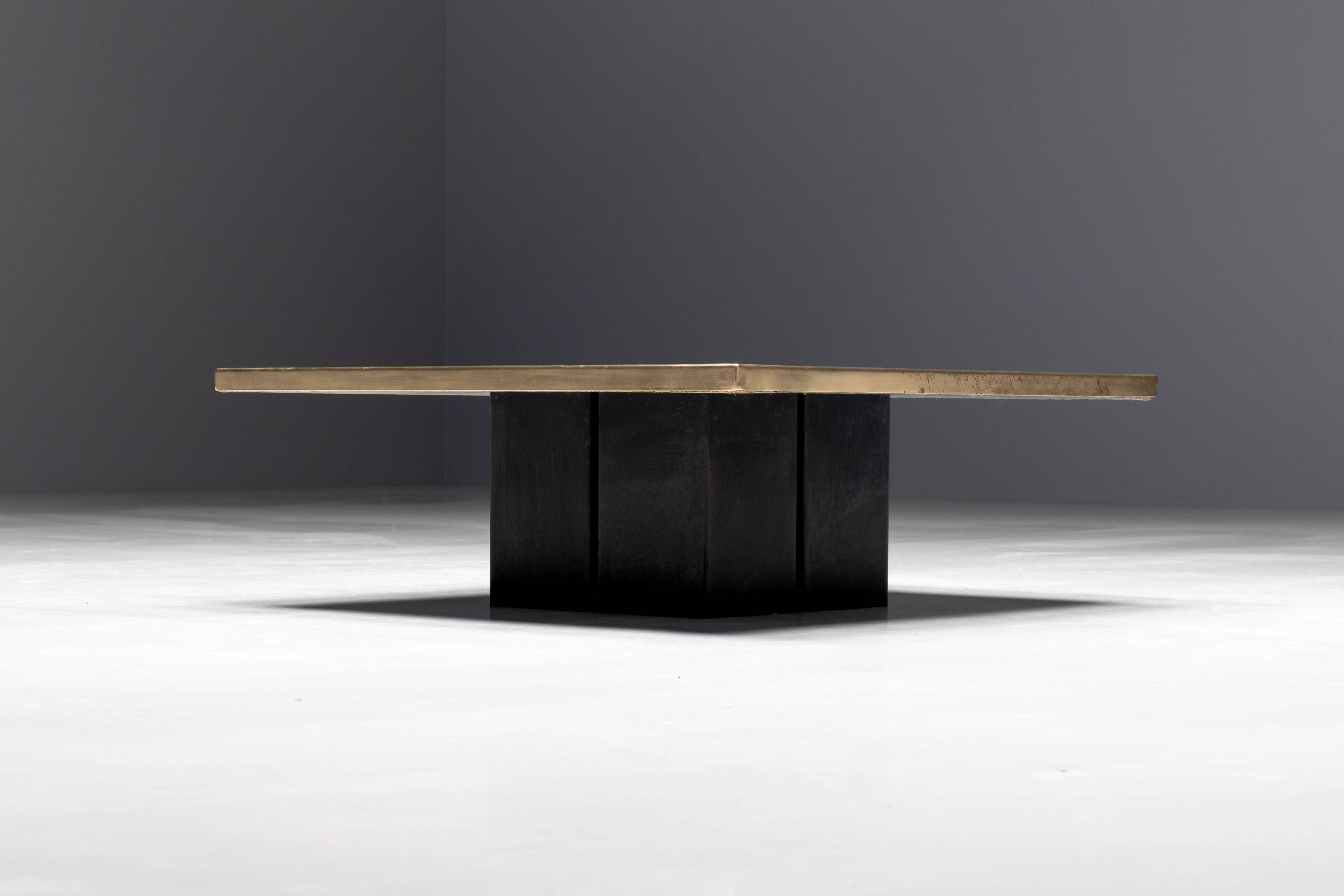 Brass Etched Coffee Table by Christian Heckscher, Belgium, 1970s