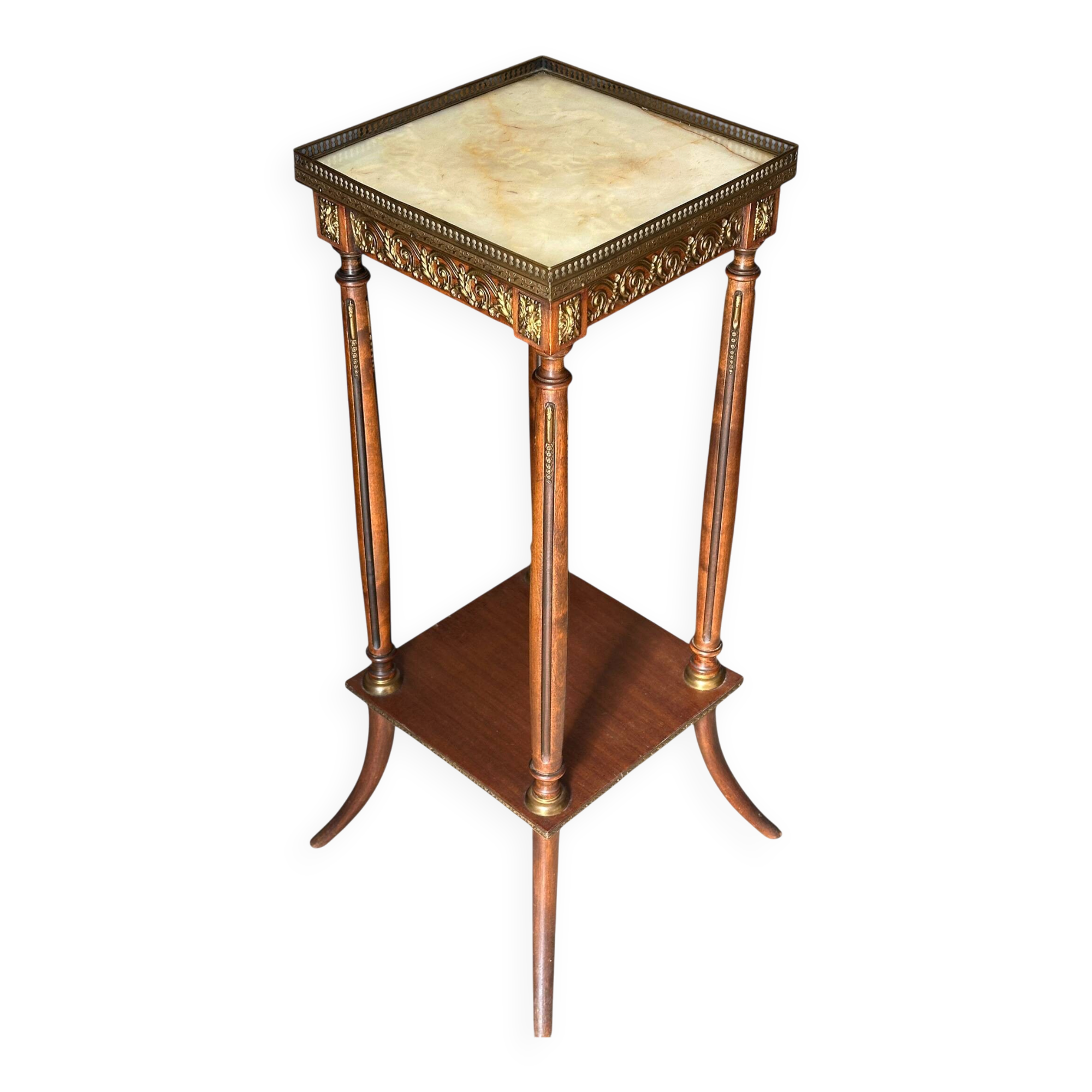Mahogany, marble and bronze side table / guéridon in Louis XVI style.