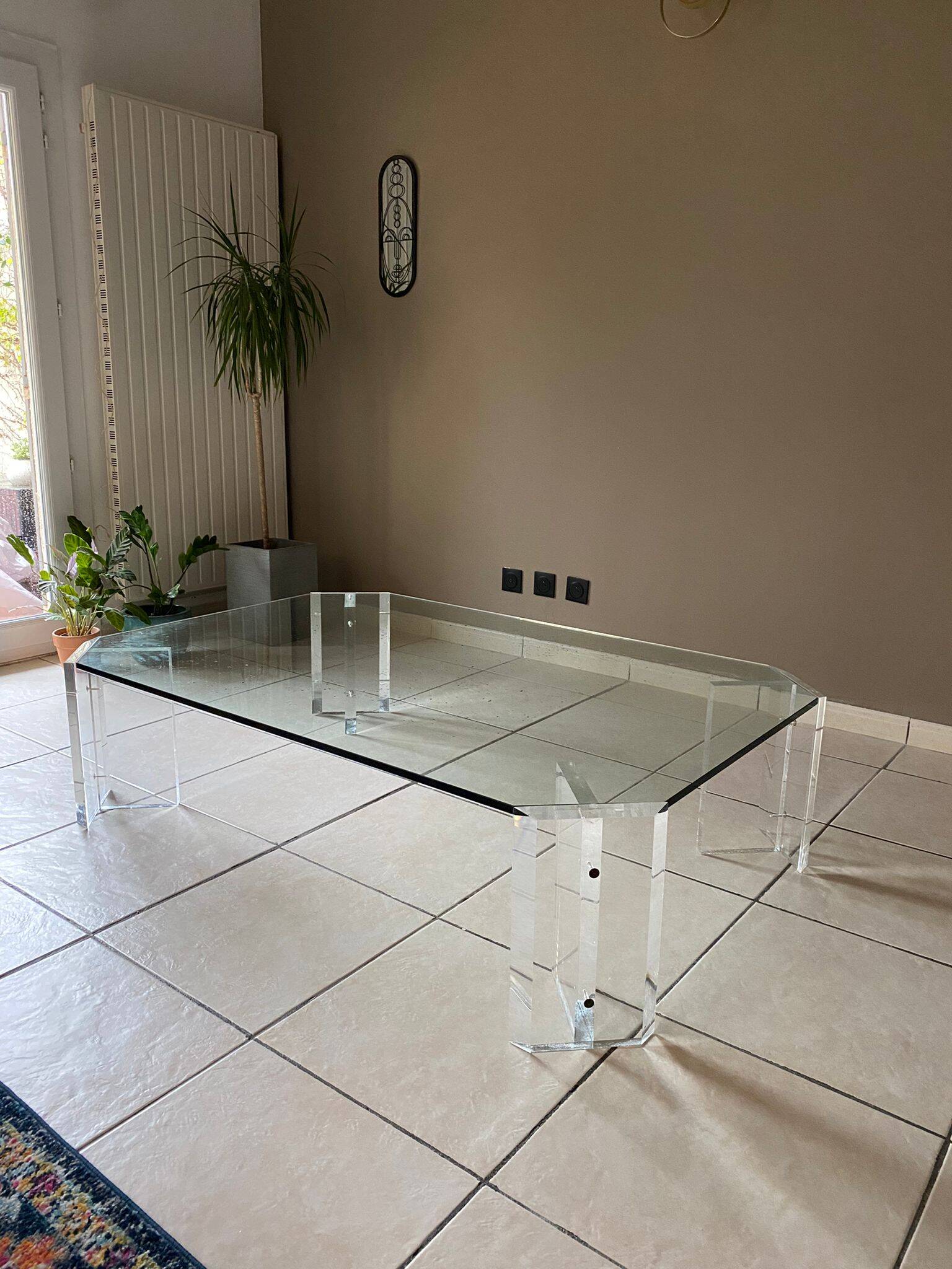 Octagonal Glass and Lucite Coffee Table, Karl Springer, USA Mid-Century Vintage
