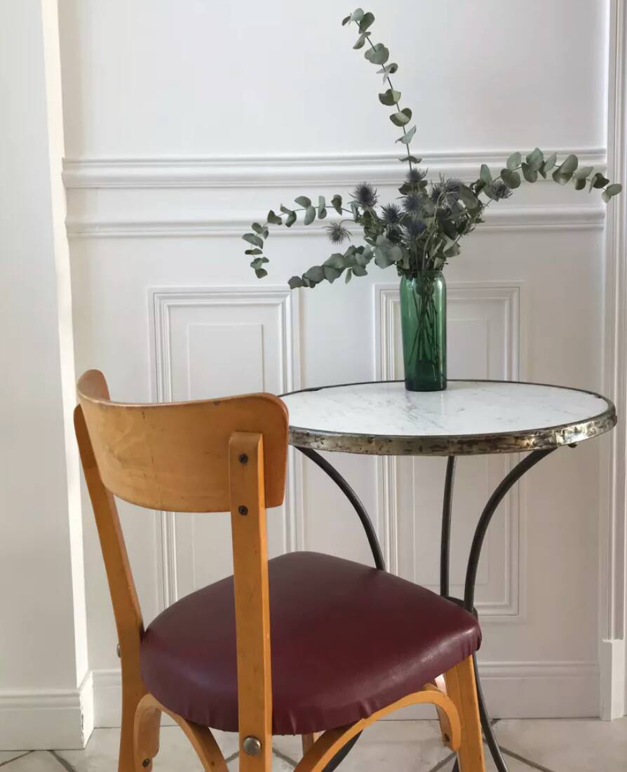 Set of 6 Luterma bistro chairs in blond wood and skaï 50s