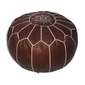 Pouf marocain en cuir brun foncé