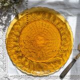 Plat rond en verre ambré ATLANTIC Arcoroc France 1950