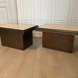 Pair of belgo chrom coffee and travertine side tables