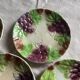 Set of eight flat dessert plates in barbotine earthenware with grape decoration – circa 1900.