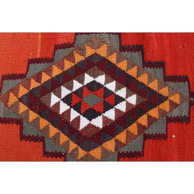 1970s Vintage Turkish Hand-Knotted Wool Cotton Orange Runner Rug 92x320
