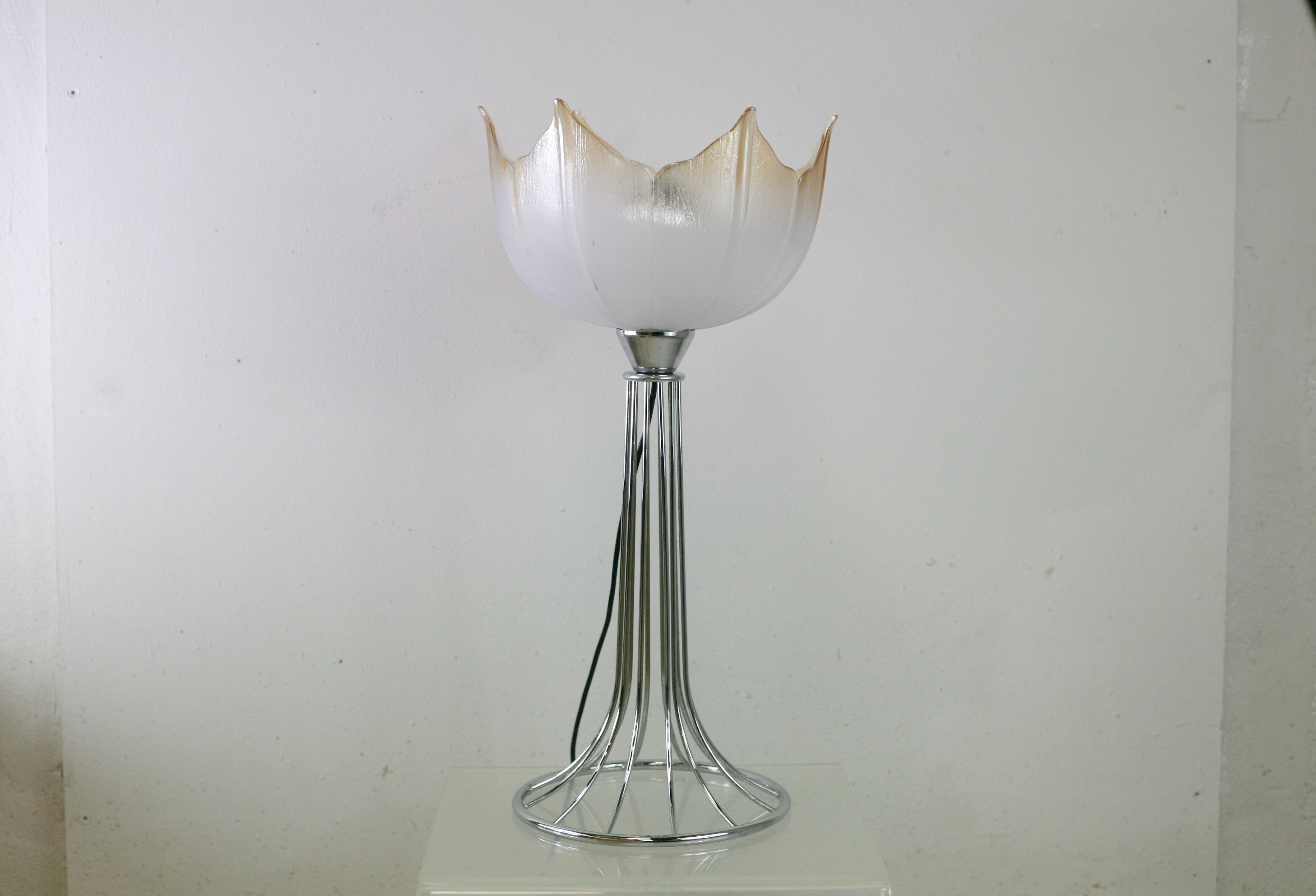 Lamp "space age". glass reflector, metal base. Circa 1970