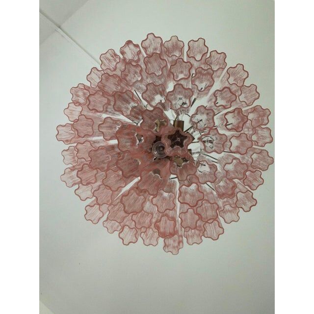 Murano Style Glass Sputnik Chandelier Pink and Brunito Metal Frame, Set of 2 or Pair of Chandelier