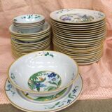 Service Assiettes Pier Import Japon modèle Ara, décor perroquet et fleurs exotiques des années 80