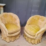Pair of flared back toad armchairs