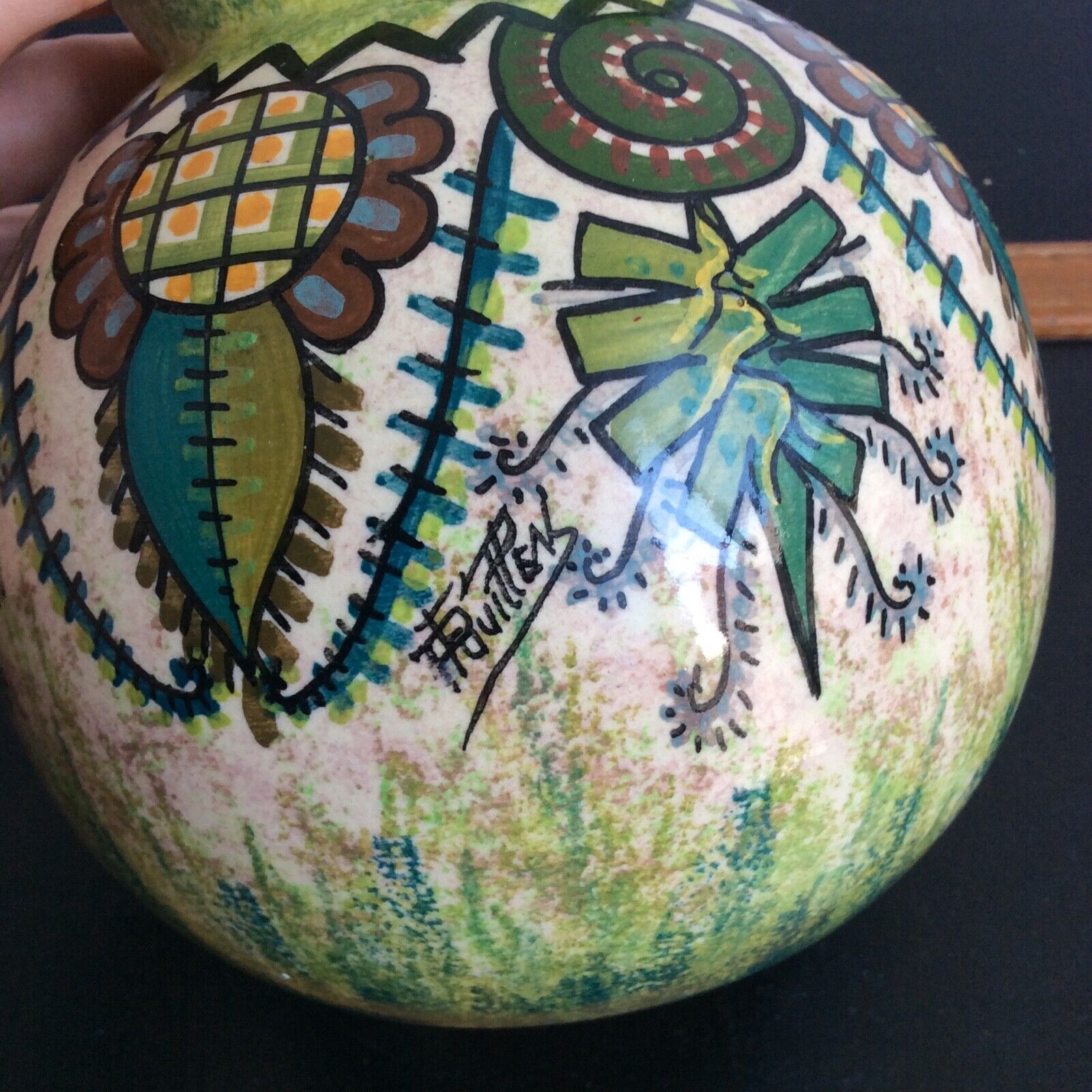 Bowl vase Paul Fouillen Quimper earthenware floral decoration, french hand painted