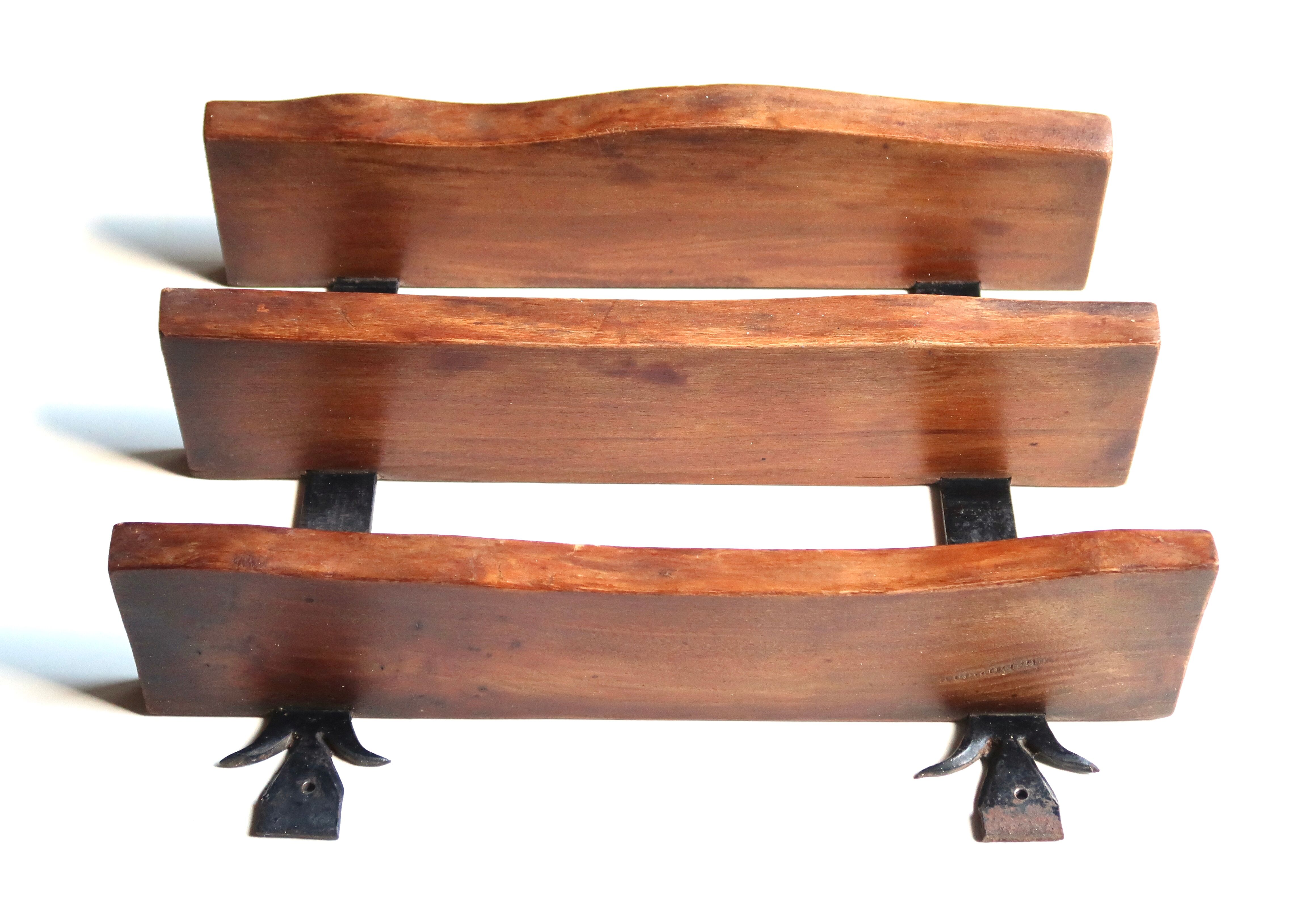 Etagère murale en bois et fer forgé, années 70