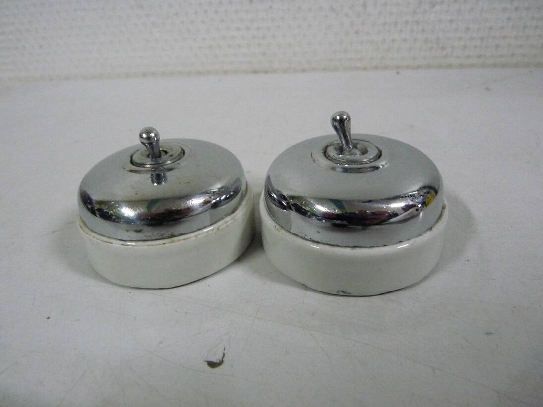set of 2 Old Switches in Chrome and Porcelain