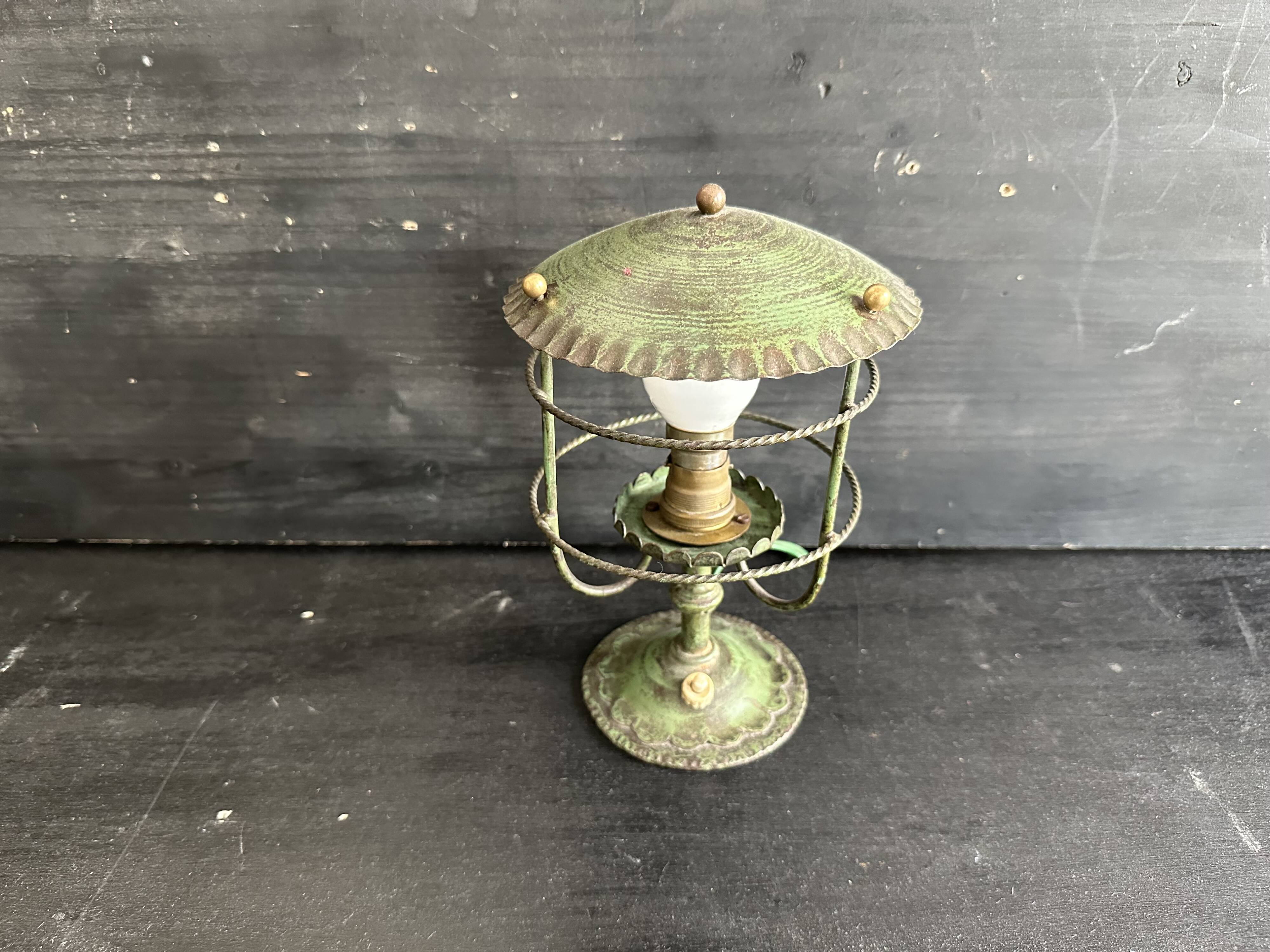 Antique patinated green metal lamp, Art Nouveau style, early 20th century.