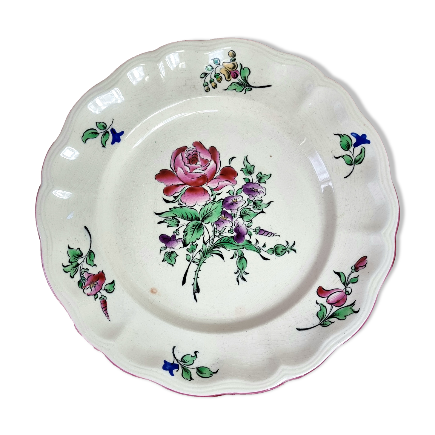 Plat à gâteau Lunéville décor à la rose