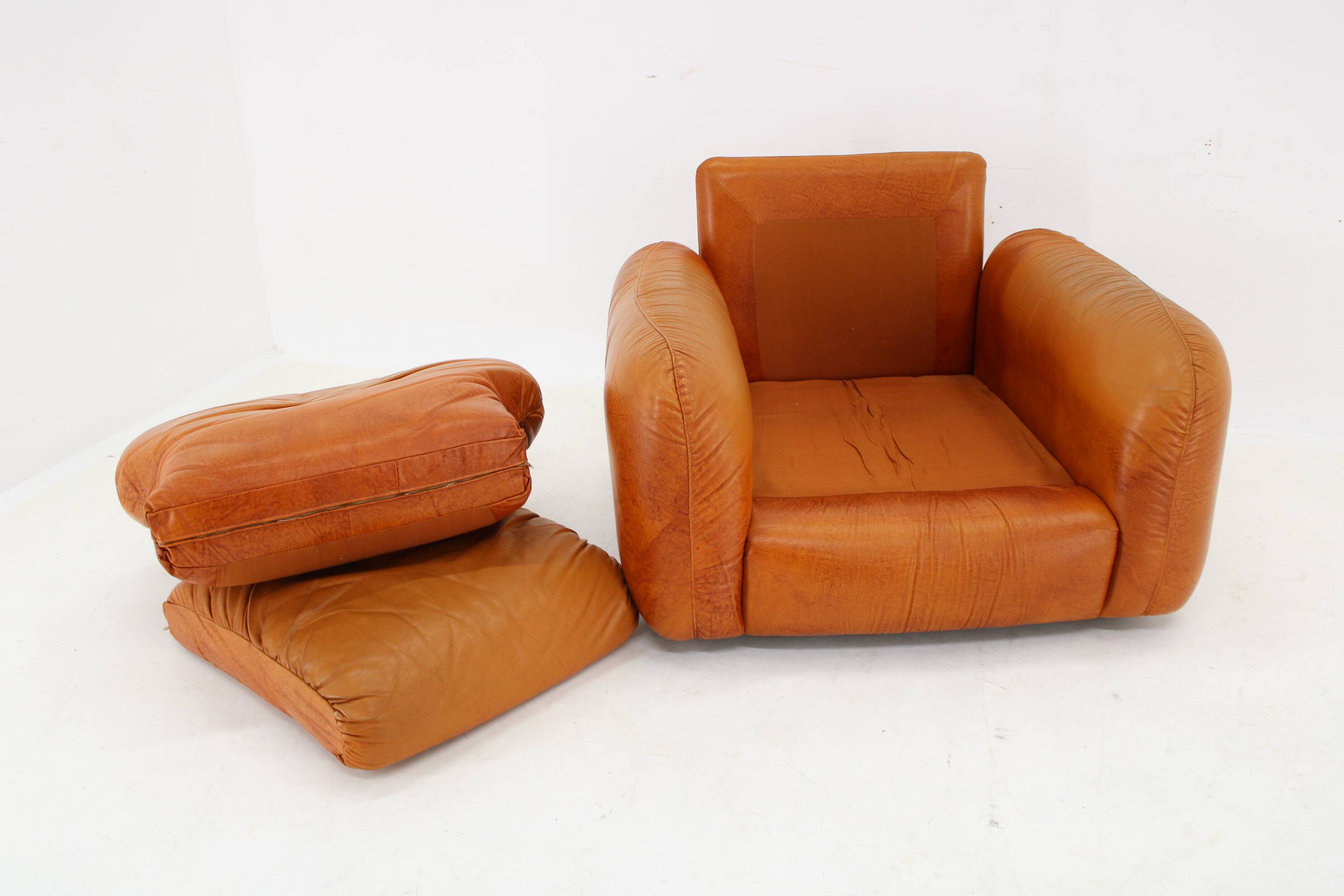 1970s  Cognac Leather Armchair ,Italy