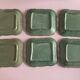 Set of 6 dessert plates in green varnished earth Vallauris 1950