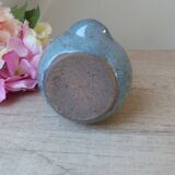 Owl figurine in blue sandstone ceramic, zoomorphic owl in vintage pottery