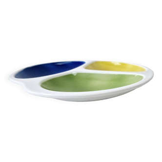 Vintage tricolor Gien aperitif porcelain compartmentalized serving dish