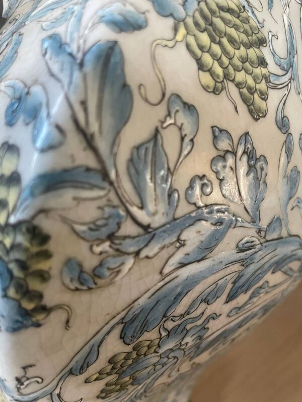 Pied de lampe chinois ancien en céramique émaillée
