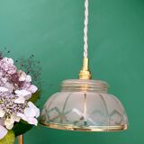 Vintage pendant lamp shade in white and gold frosted glass