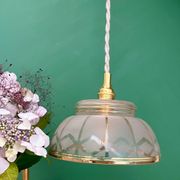 Vintage pendant lamp shade in white and gold frosted glass