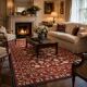 Tapis traditionnel bordeaux style Aubusson floral en laine tissé à la main en point de croix