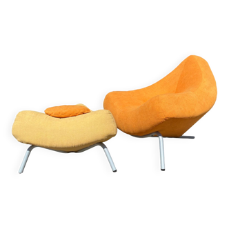 Chaise longue triangle avec pouf, années 1990