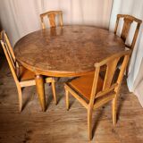 Lot Table & chaises en ronce de noyer