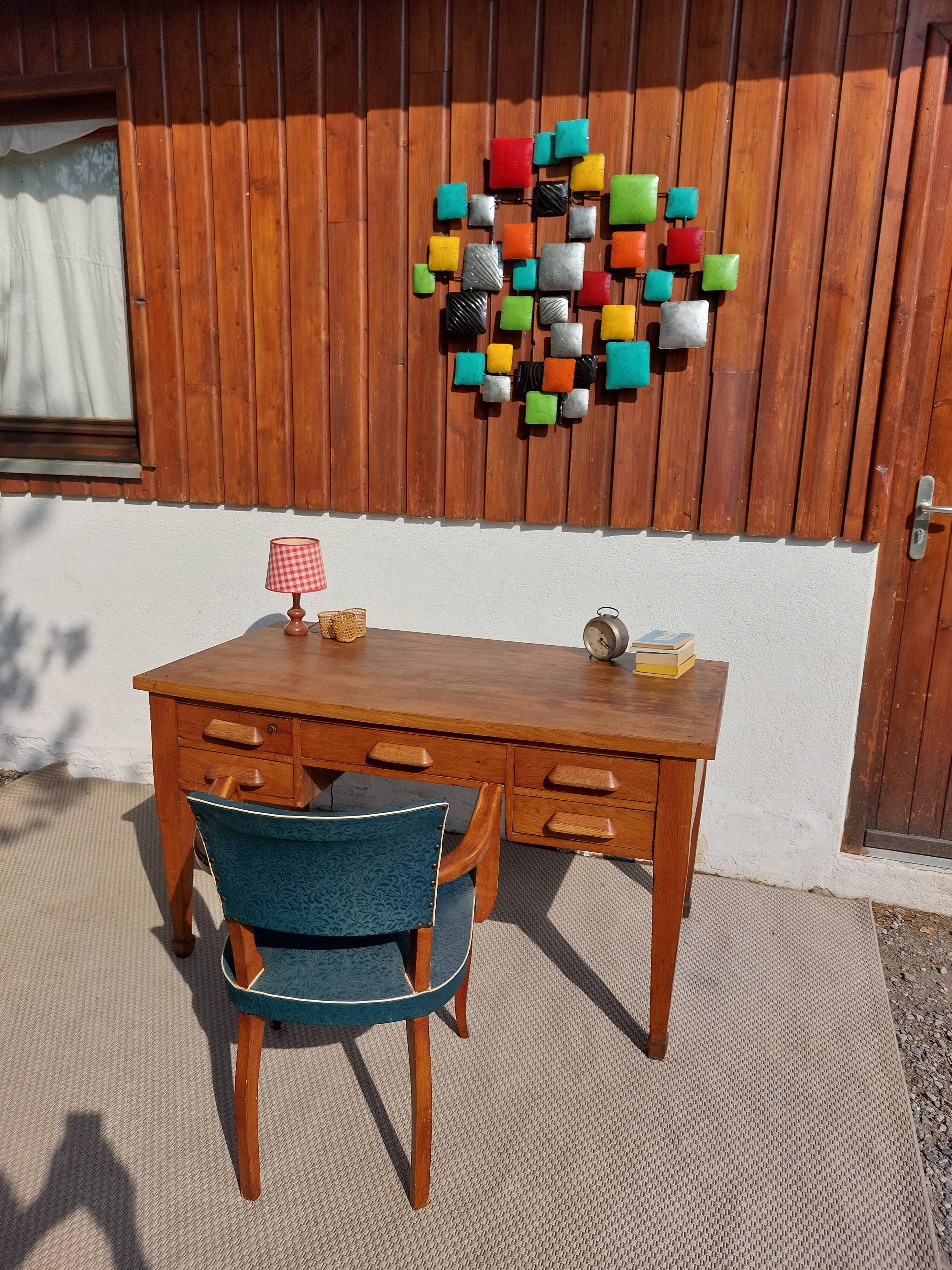 bureau en bois massif, vintage, bohème