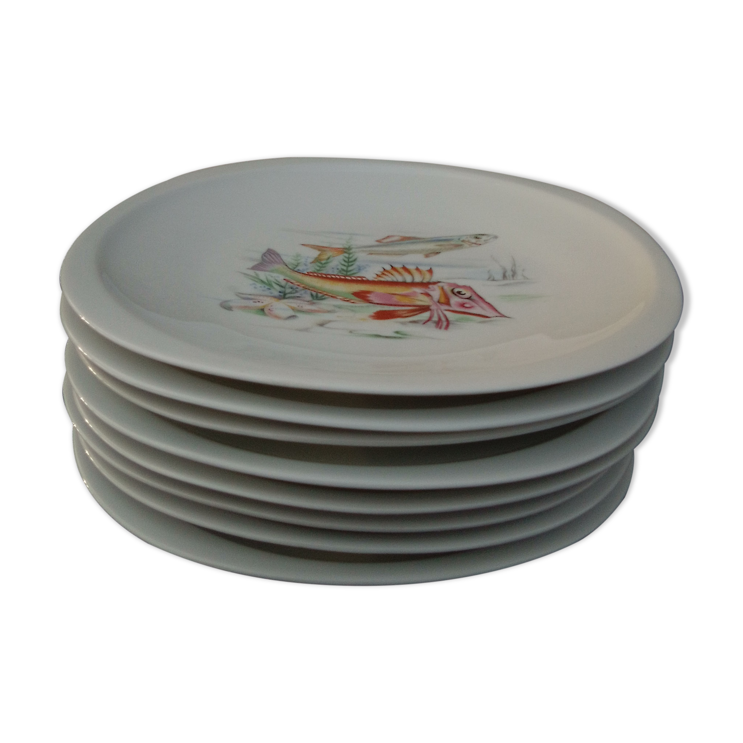 8 fish plates in Sologne porcelain 23 X 23 cm