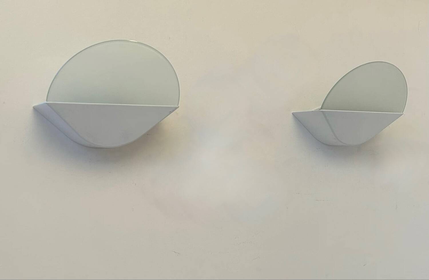 Pair of vintage wall lights, white metal and sandblasted glass, Italy 1970