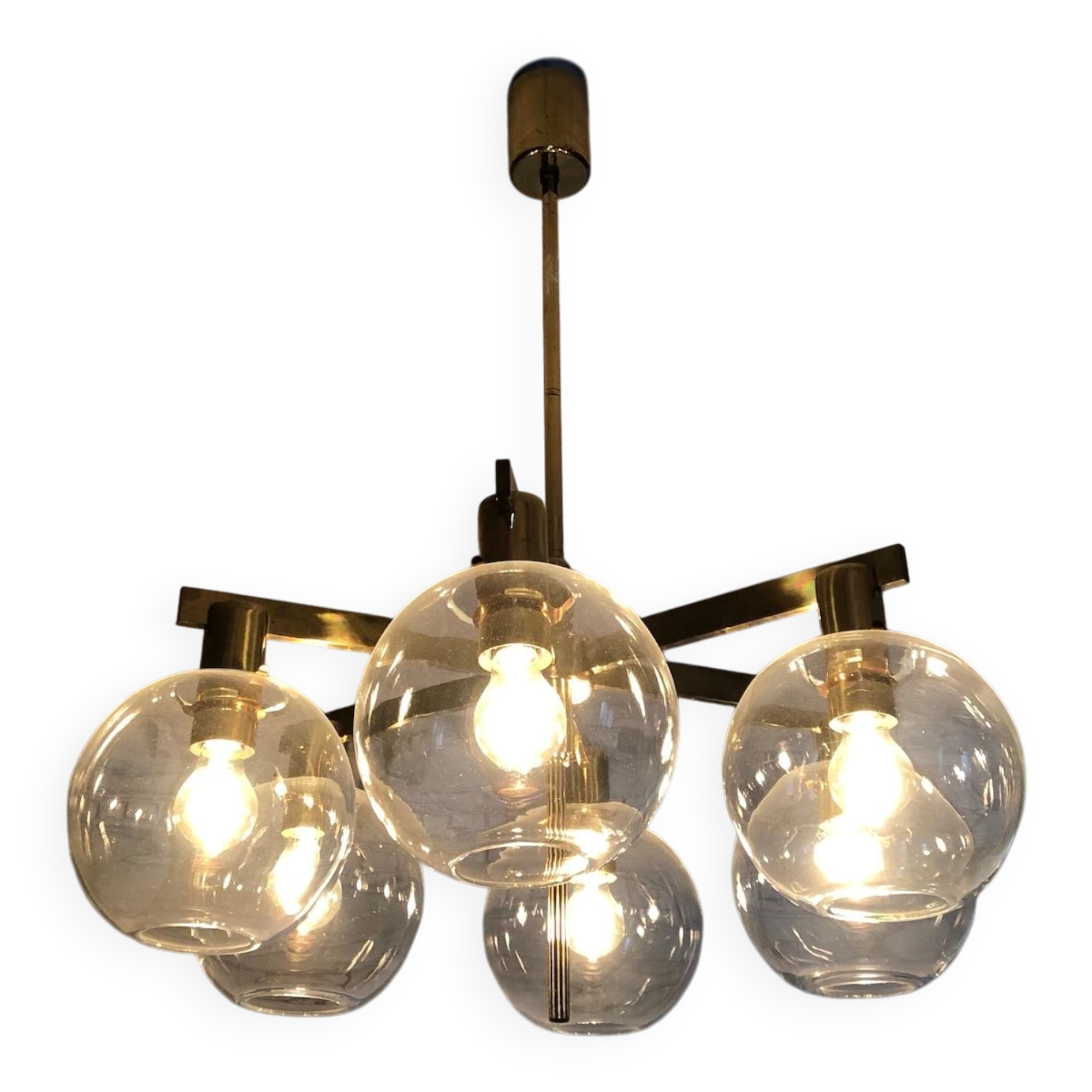 Lustre "Pastoral" en laiton avec six globes Hans-Agne Jakobsson