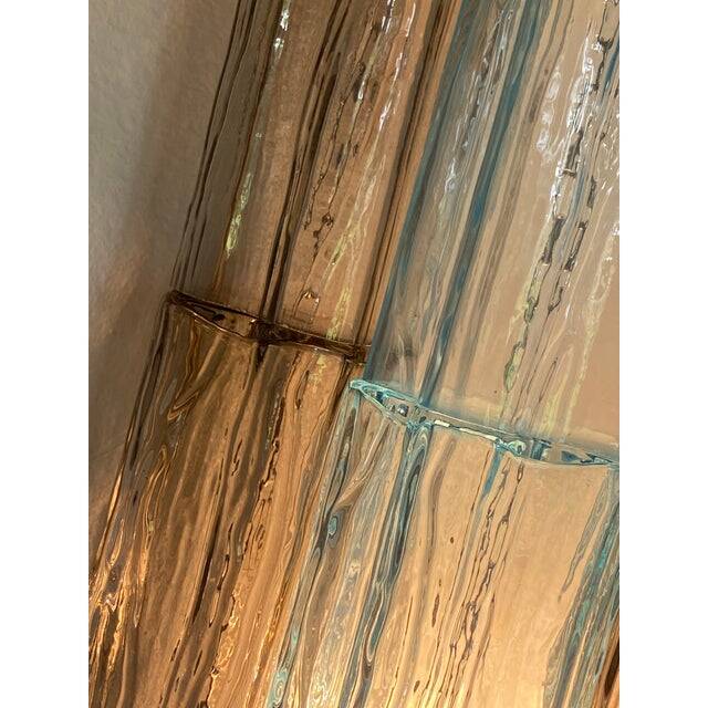 Set of 2 contemporary grey and light-blue "tronchi" murano glass wall sconce