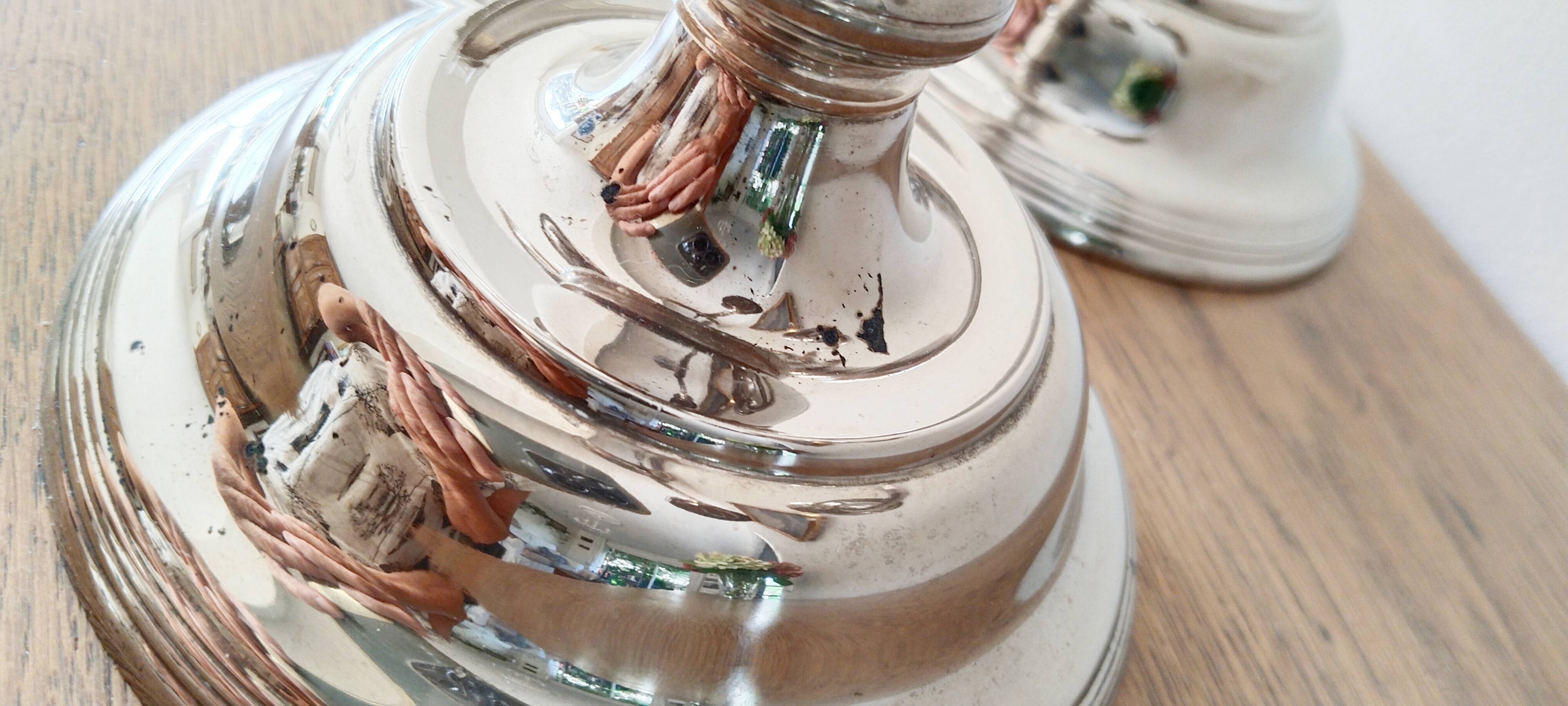 3-arm silver-plated metal candlesticks, candlesticks