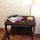 Varnished wooden stand with two shelves and curved legs / 50s-60s