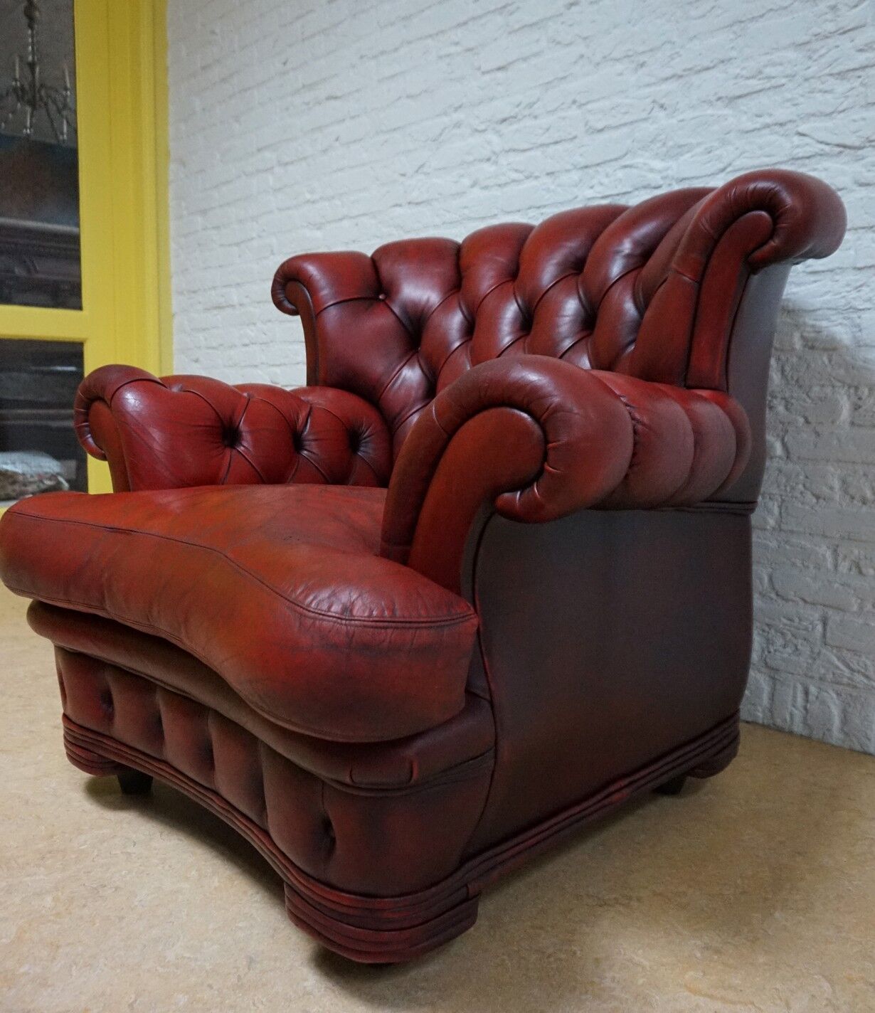 Vintage English Leather Dellbrook Chesterfield Club Chair