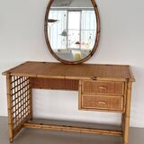 Italian Bamboo and Rattan Desk or Vanity with two Drawers, 1970s