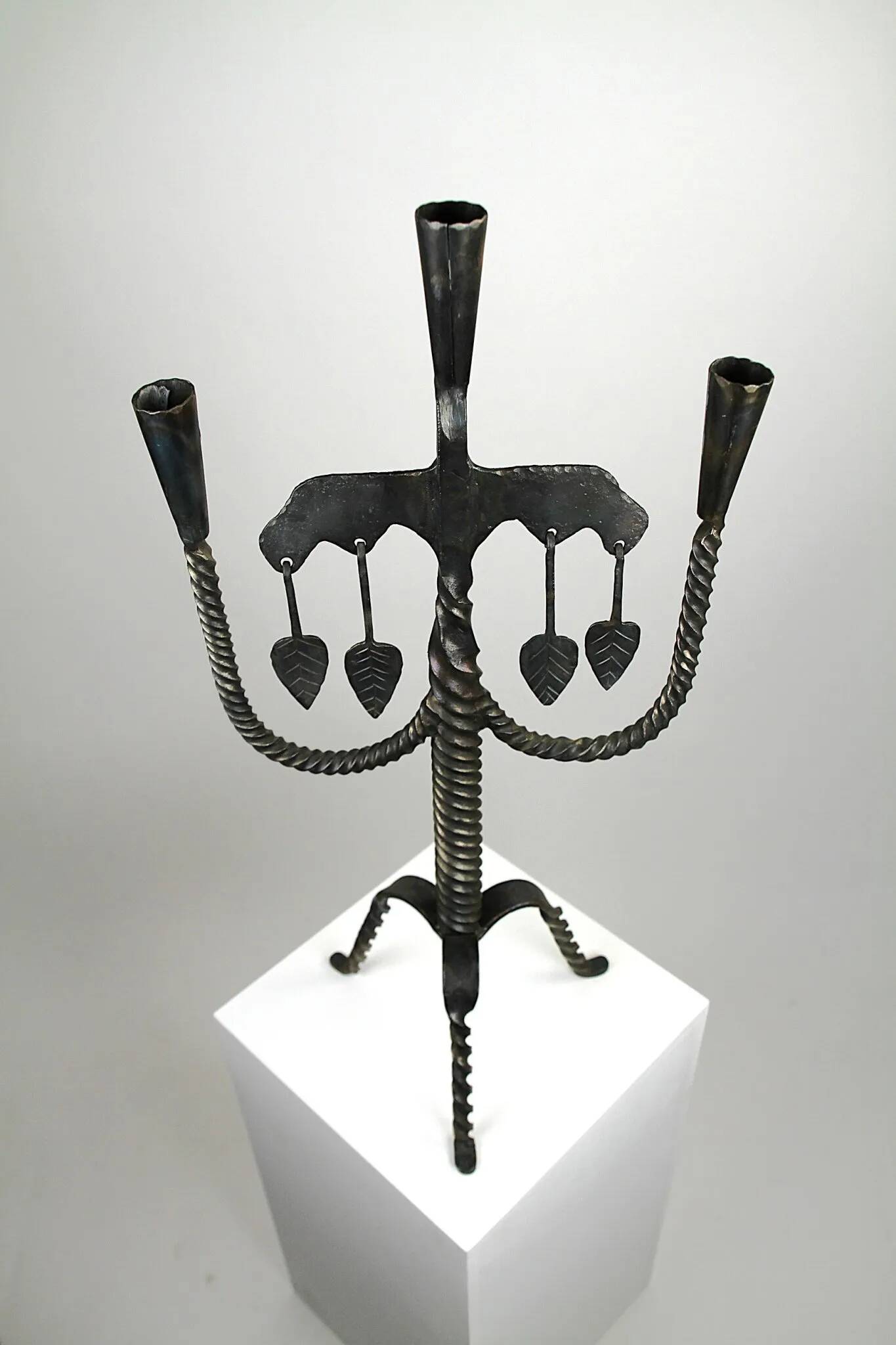 Hand-Forged Wrought Iron Brutalist Candelabra, Scandinavia — circa 1960s/1970s