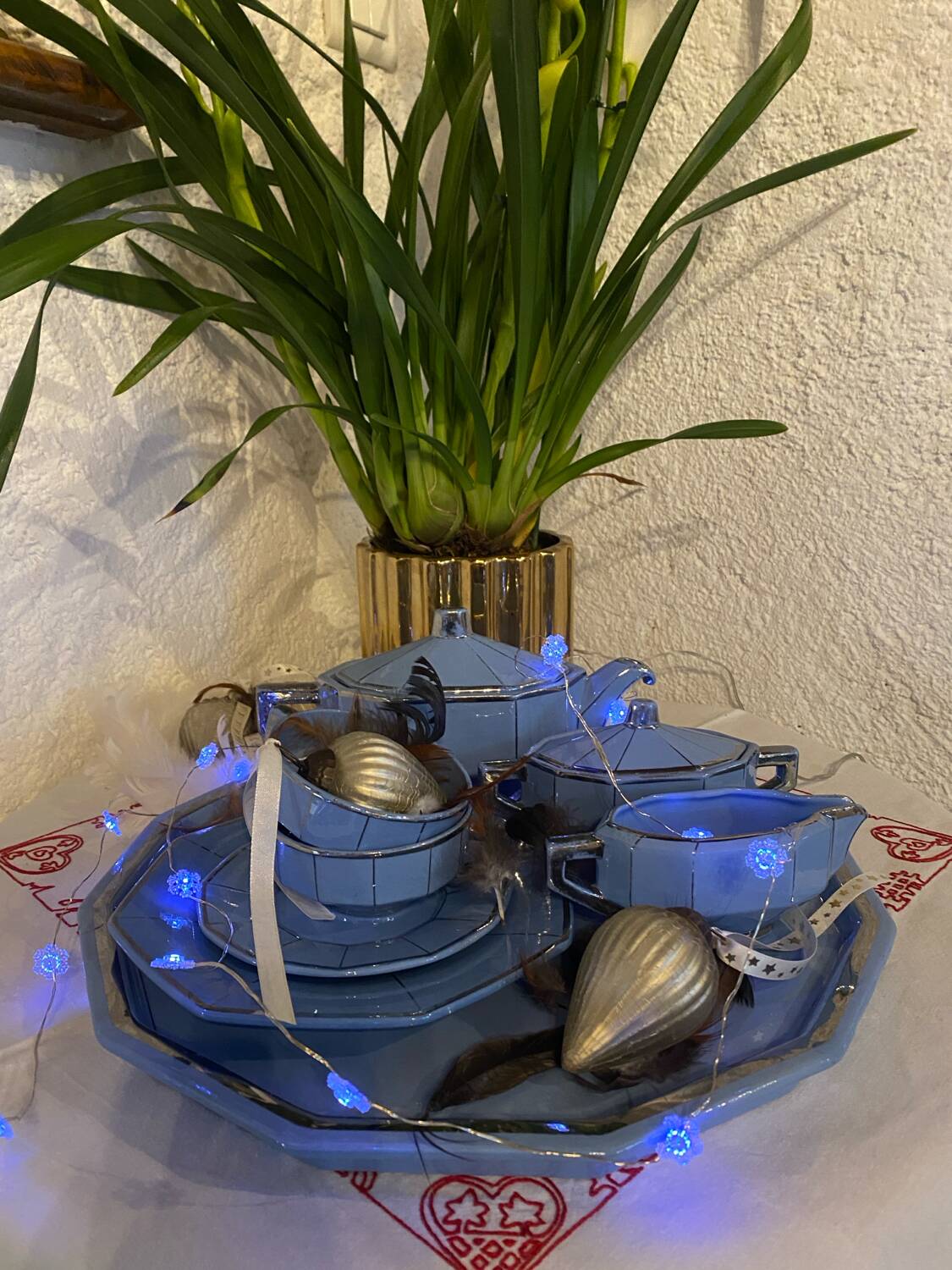 Art Deco tea service stamped Longwy